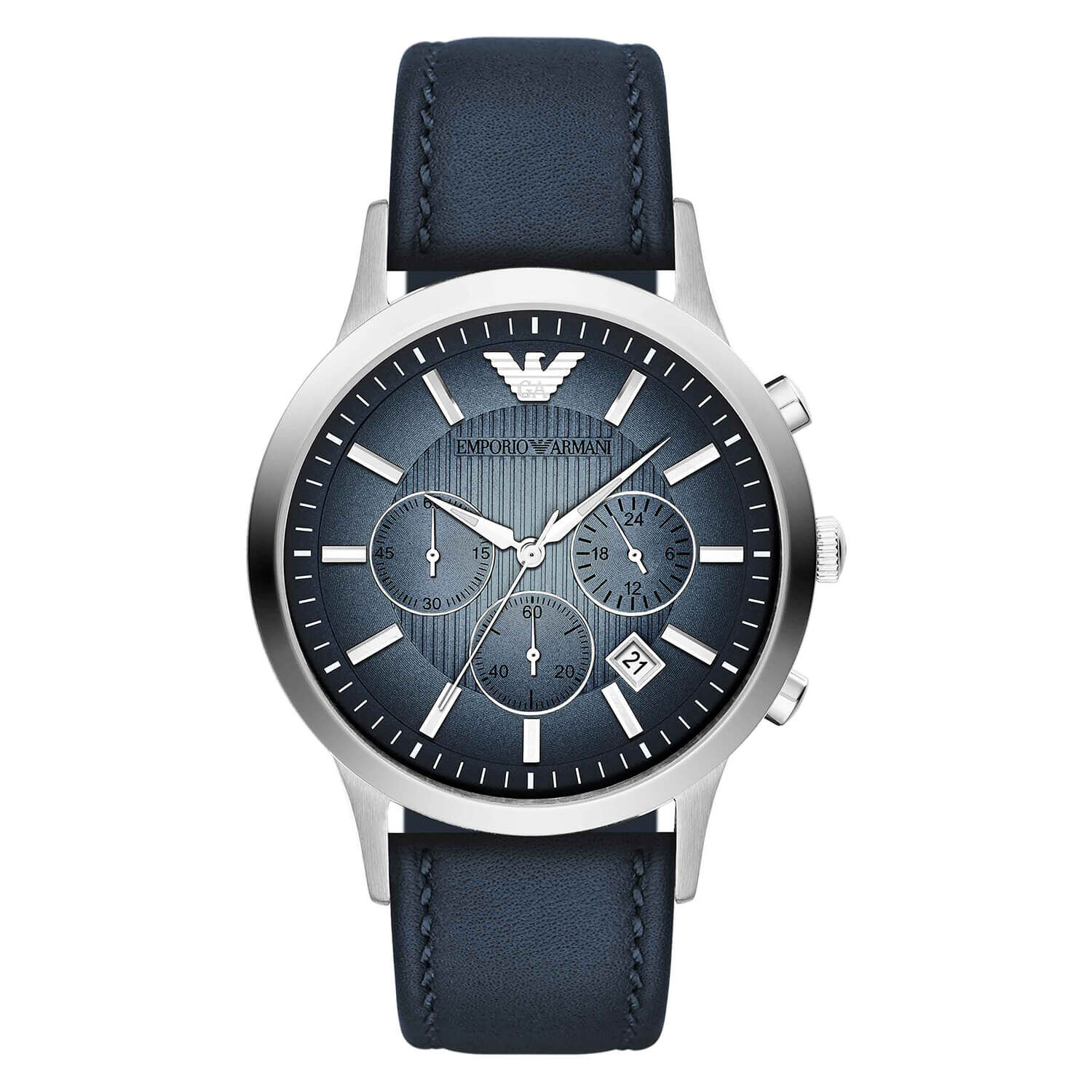 Blue leather strap top watch mens