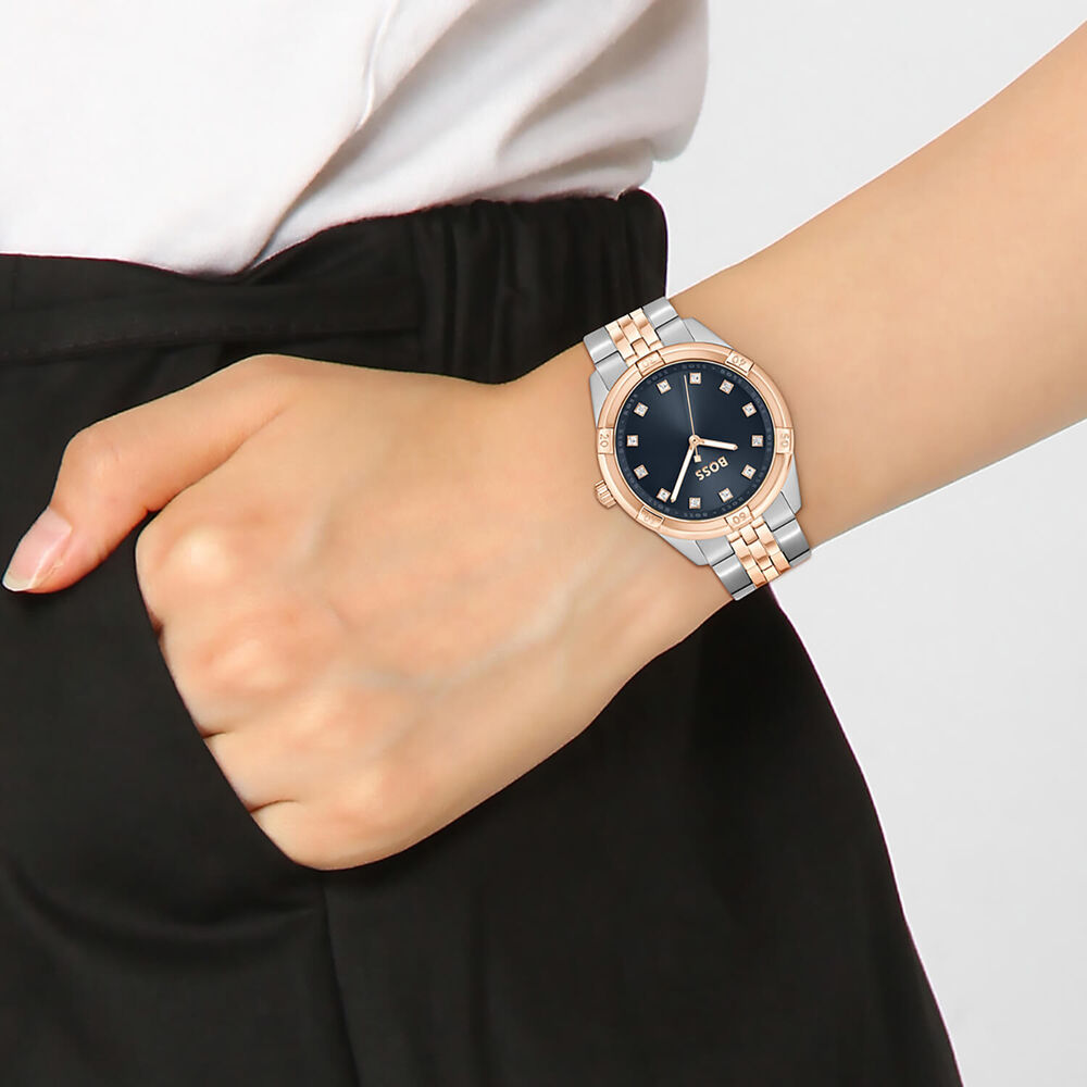 BOSS Rhea 36mm Blue Dial Steel & Rose Gold Bracelet Watch image number 2