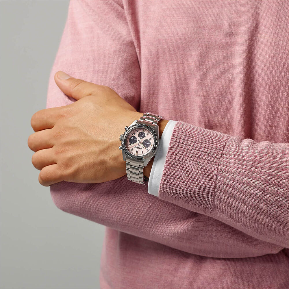 Seiko Prospex Speedtimer &lsquo;Youngtimer&rsquo; Pale Pink 39mm Steel Bracelet Watch