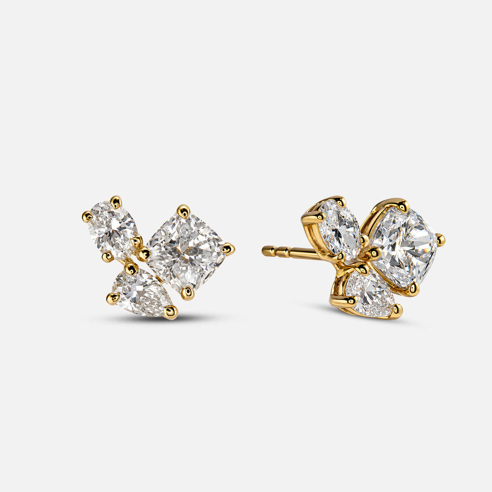 Born Contour 9ct Yellow Gold 3.00ct Lab Grown Pear Oval Cushion Diamond Stud Earrings