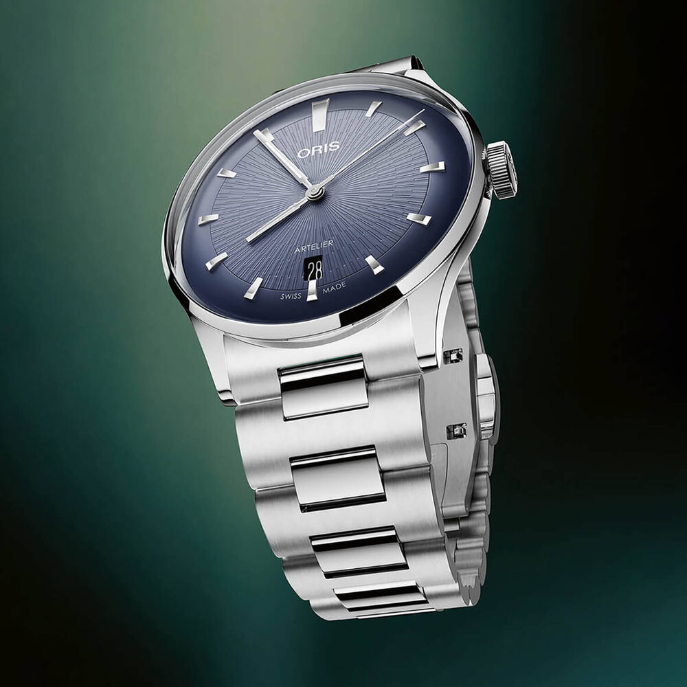 Oris Artelier Date 38mm Blue Dial Black Steel Bracelet Watch