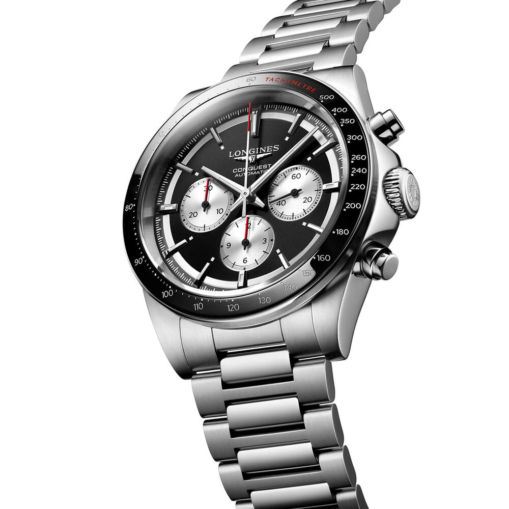 Longines Conquest 2023 42mm Black Dial Ceramic Case Stainless Steel Bracelet Watch image number 1