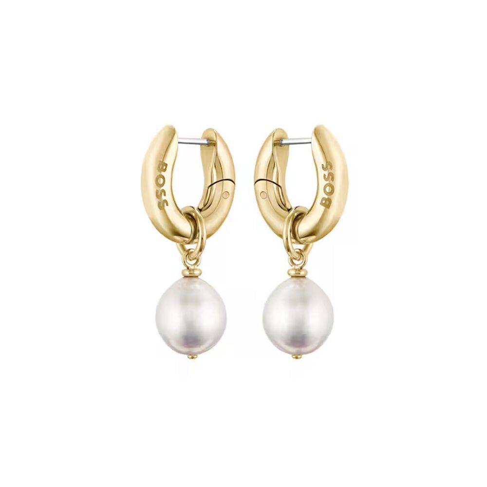 BOSS Leah Yellow Gold IP Freshwater Pearl Drop Earrings image number 0