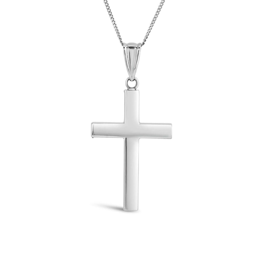 9ct White Gold Polished Plain Cross Pendant (Chain Included)