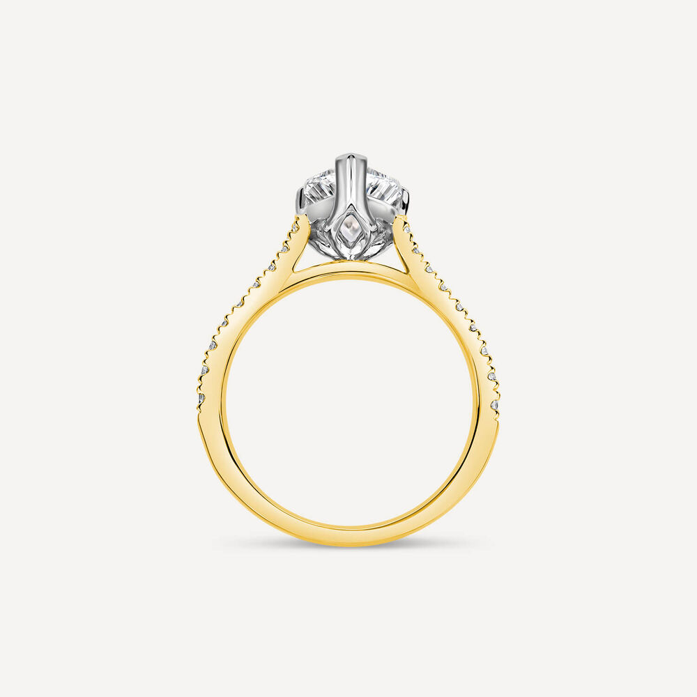 Born 18ct Yellow Gold Lab Grown 1.70ct Pear Solitaire & Diamond Sides Ring image number 3