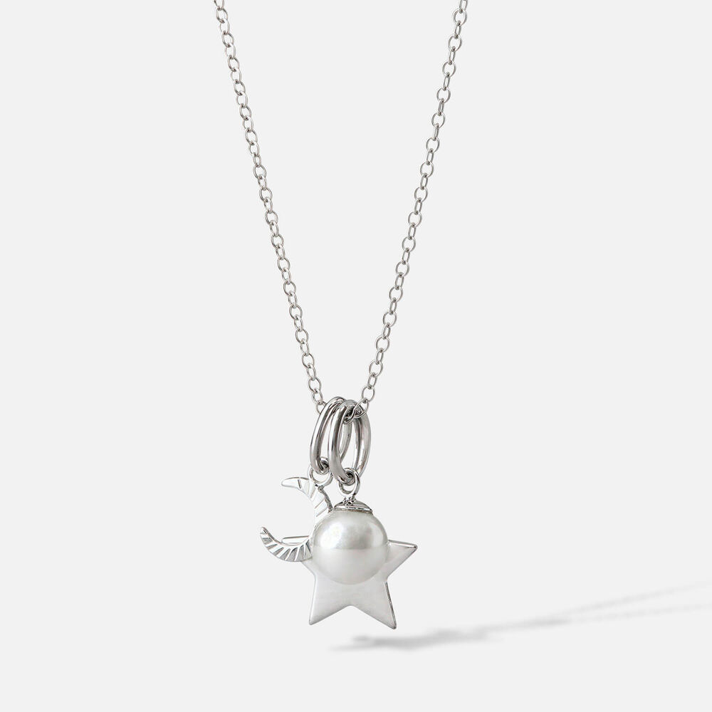 Sterling Silver Star & Moon & Pearl Pendant