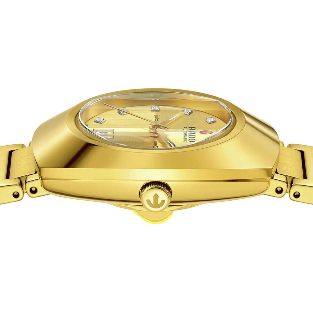 Rado DiaStar Original Automatic 30mm Yellow Gold Dial Diamond Dots PVD Steel Bracelet Watch image number 2
