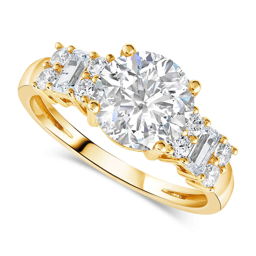 9ct Gold Round Brilliant and Baguette Cubic Zirconia Ring