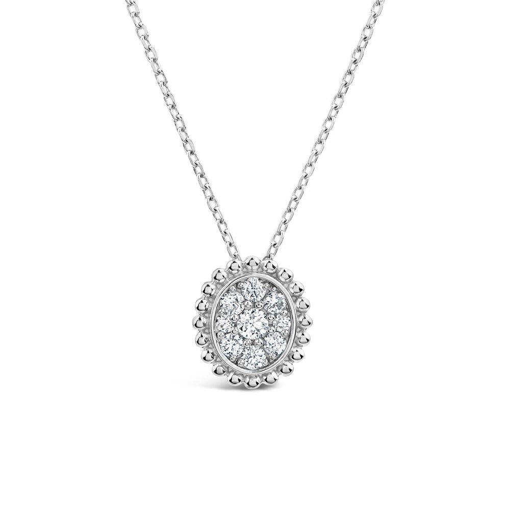 9ct White Gold 0.15ct Diamond Mystere Beaded Edge Oval Pendant