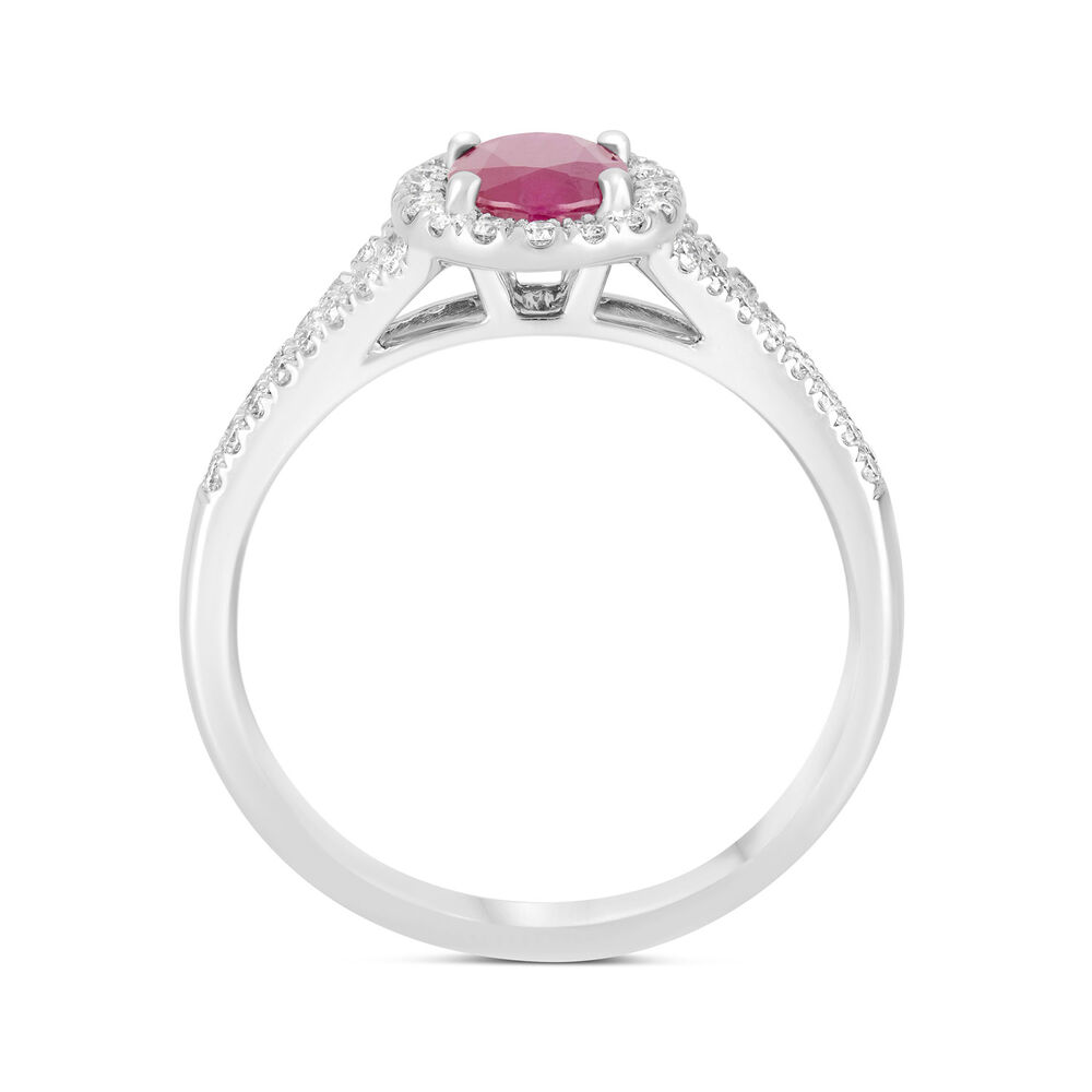 18ct White Gold Ruby and 0.33ct Diamond Split Shoulder Ring image number 2