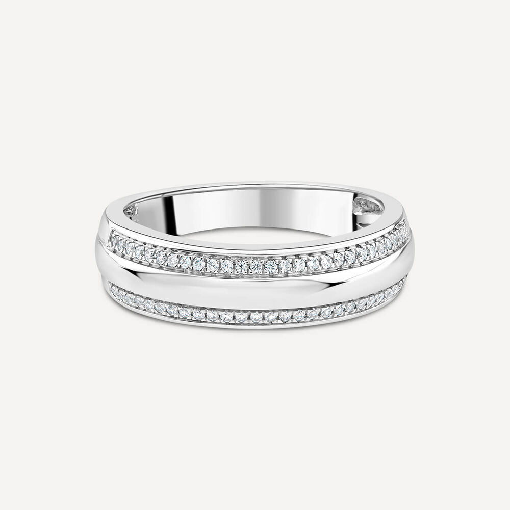 9ct White Gold 0.15ct Diamond Edge Polished Band Ring