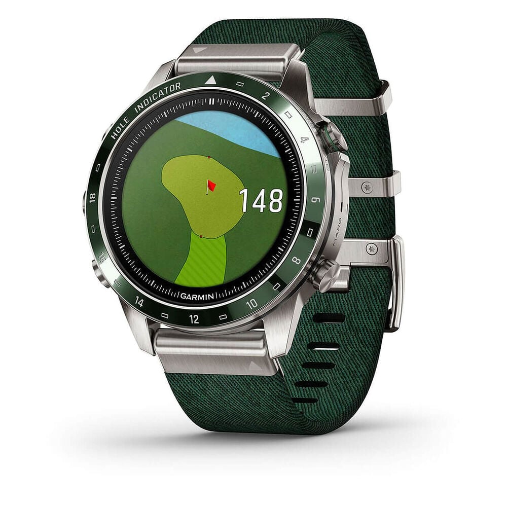 Garmin MARQ® Golfer (Gen 2) 46mm Titanium Case Green Ceramic Bezel Strap Watch image number 2