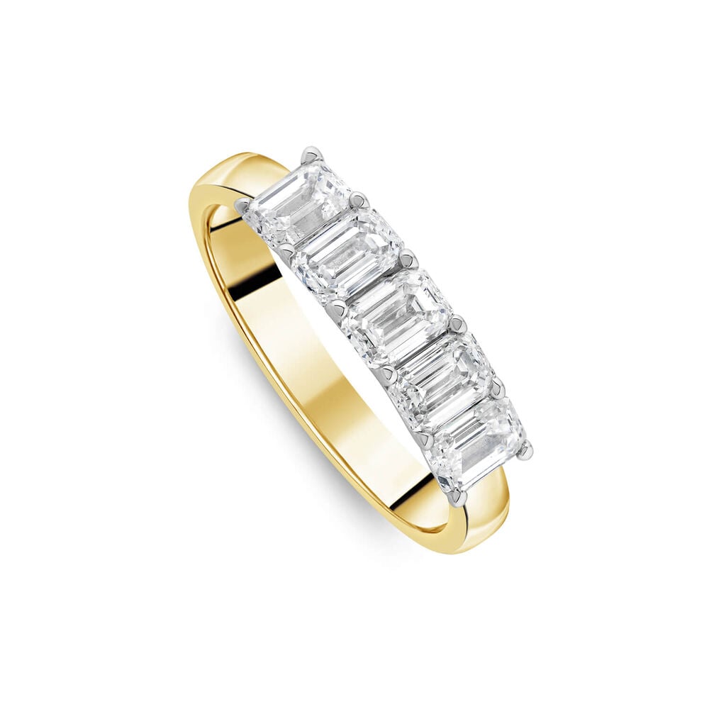 Born 18ct Yellow Gold 1.50ct Lab Grown 5 Stone Emerald Cut Half Eternity Diamond Ring image number 0