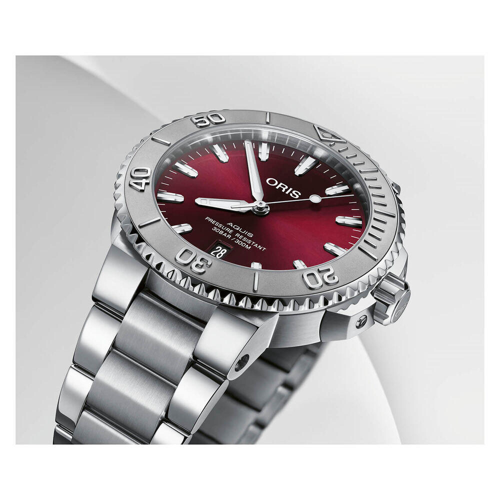 Oris Aquis Calibre 41.5MM Red Dial Steel Bracelet Watch