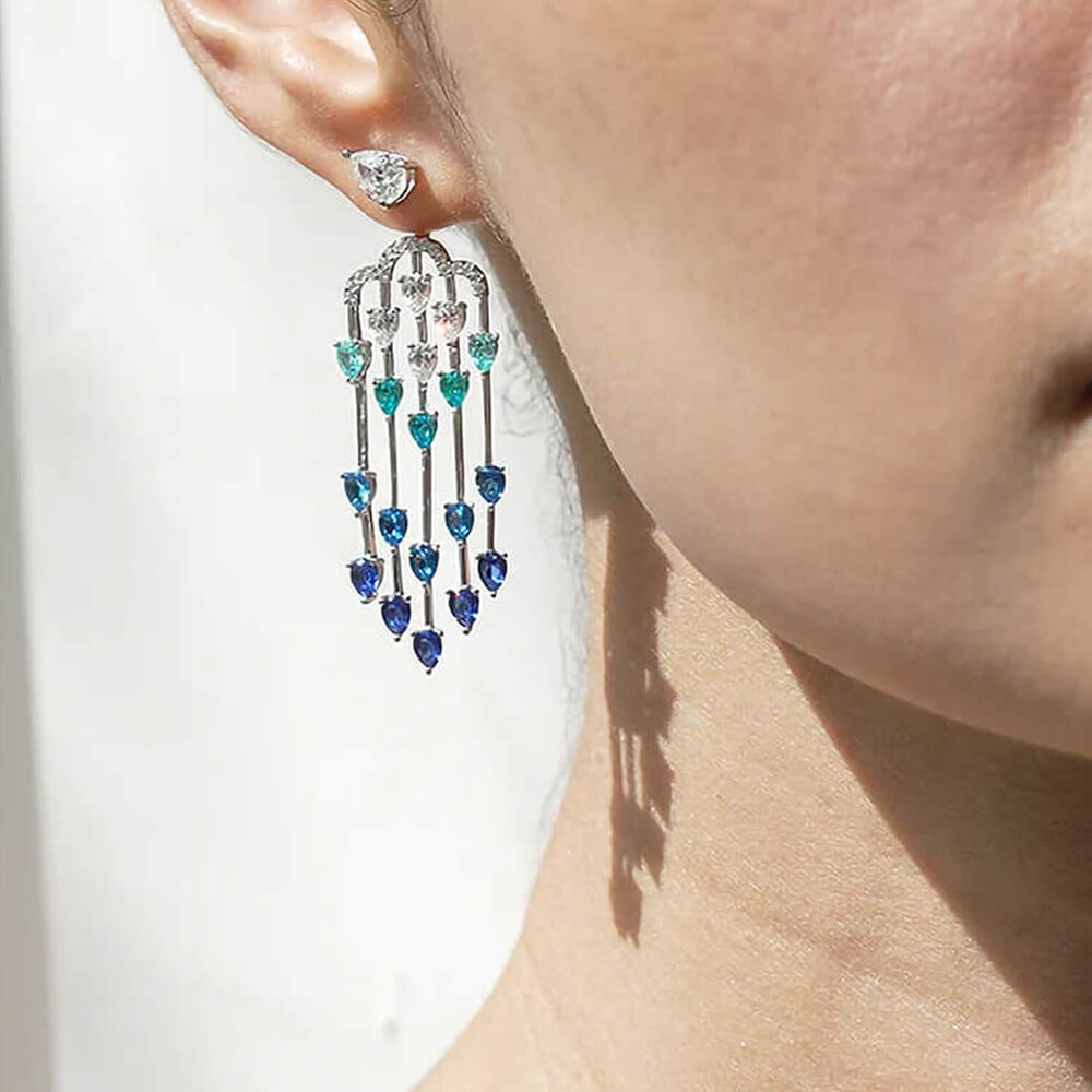 CARAT* London Alba Chandeliers White Gold Plated Sapphire Rain Drop Earrings
