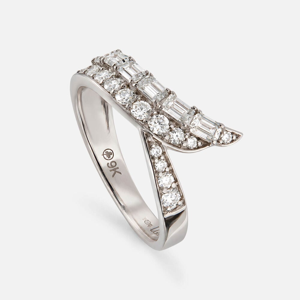 Born Contour 9ct White Gold 1.00ct Lab Grown Round & Emerald Diamond Wishbone Ring