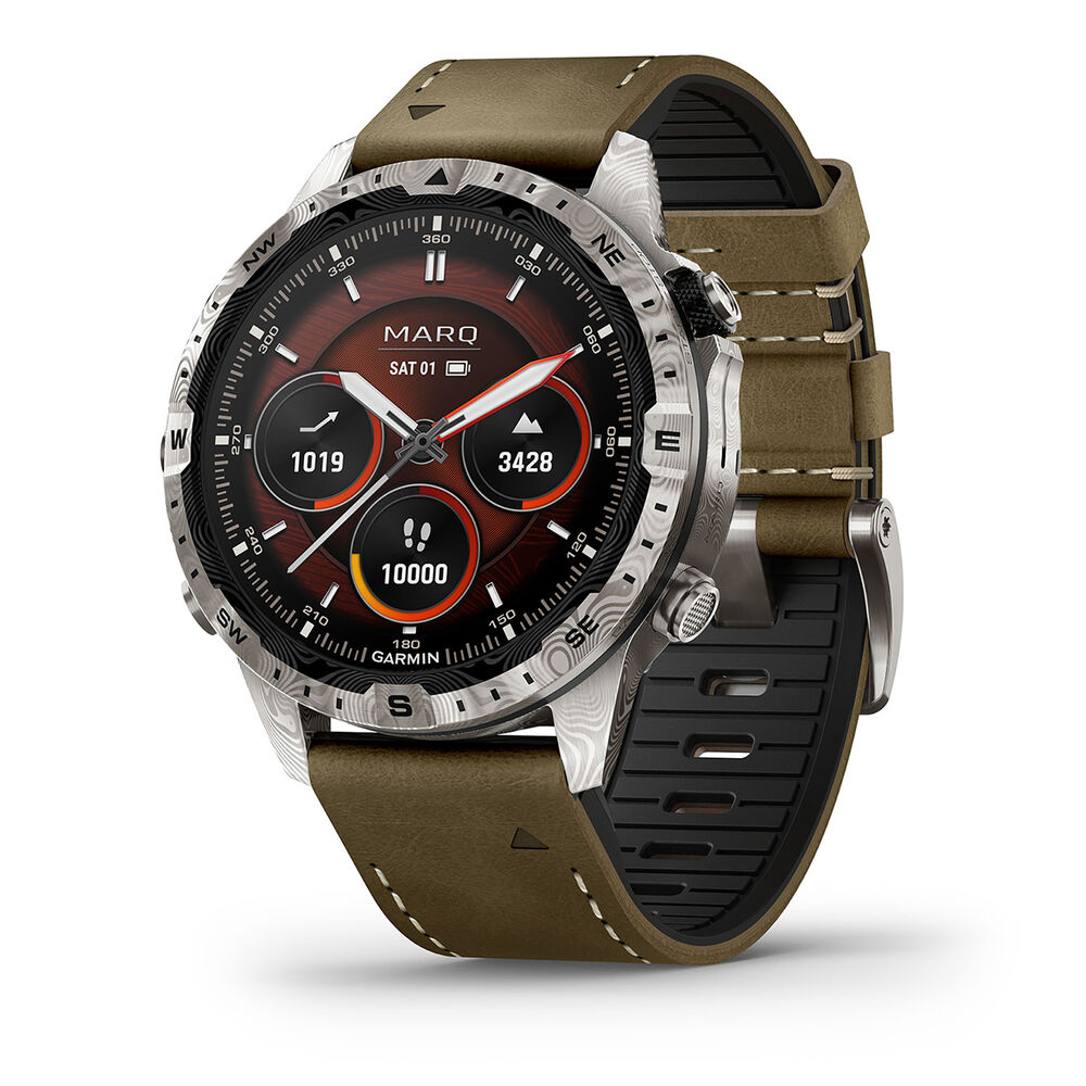 Garmin MARQ Adventurer (Gen 2) Damascus Steel Edition 46mm Dial Brown Leather Strap Watch image number 0