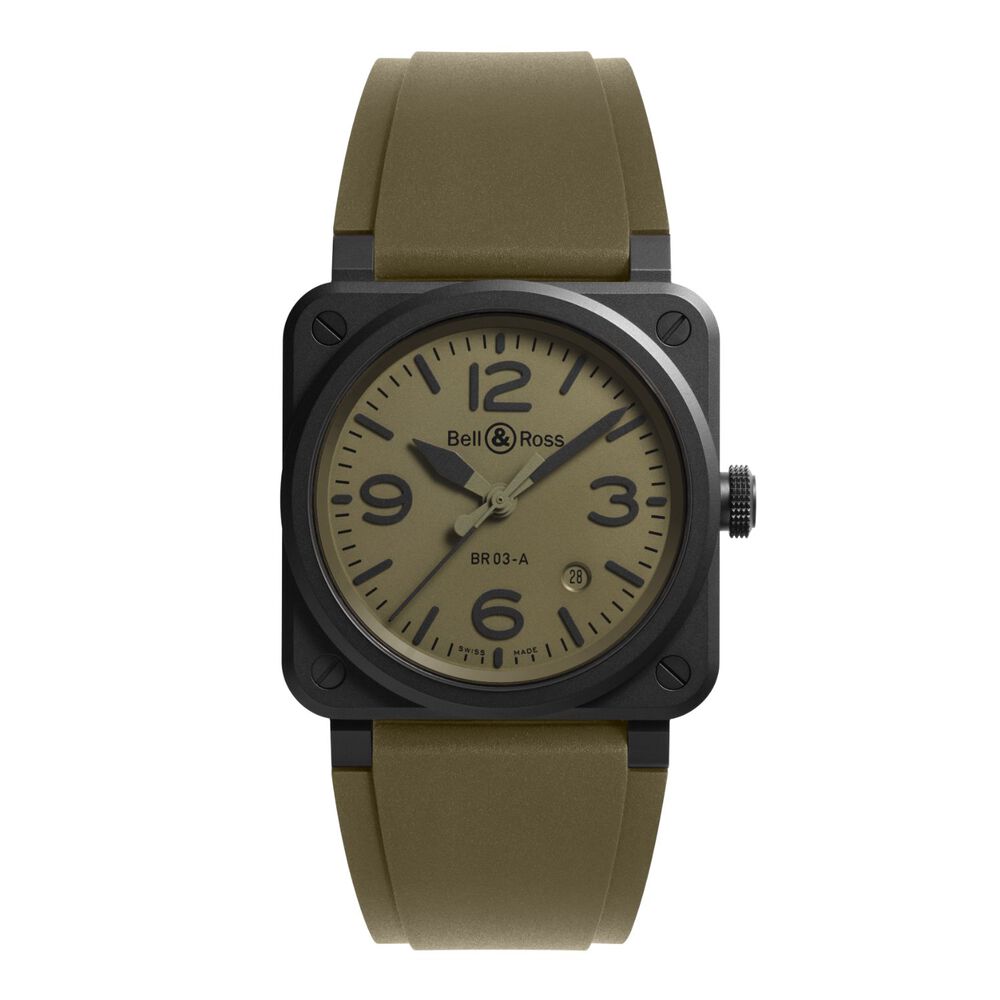 Bell & Ross 41mm Khaki Dial Black Ceramic Case Rubber Strap Watch image number 0