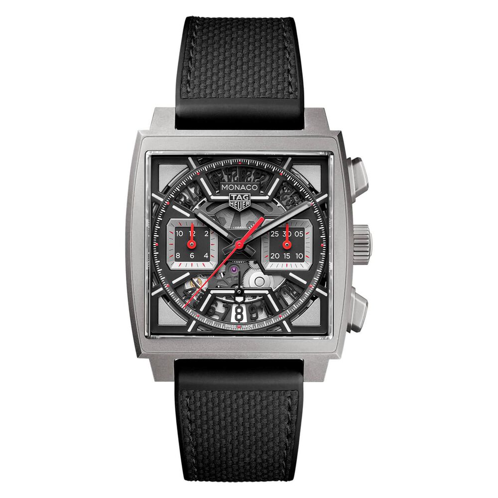 TAG Heuer Monaco Chronograph 39mm Black Skeleton Dial Rubber Strap Watch