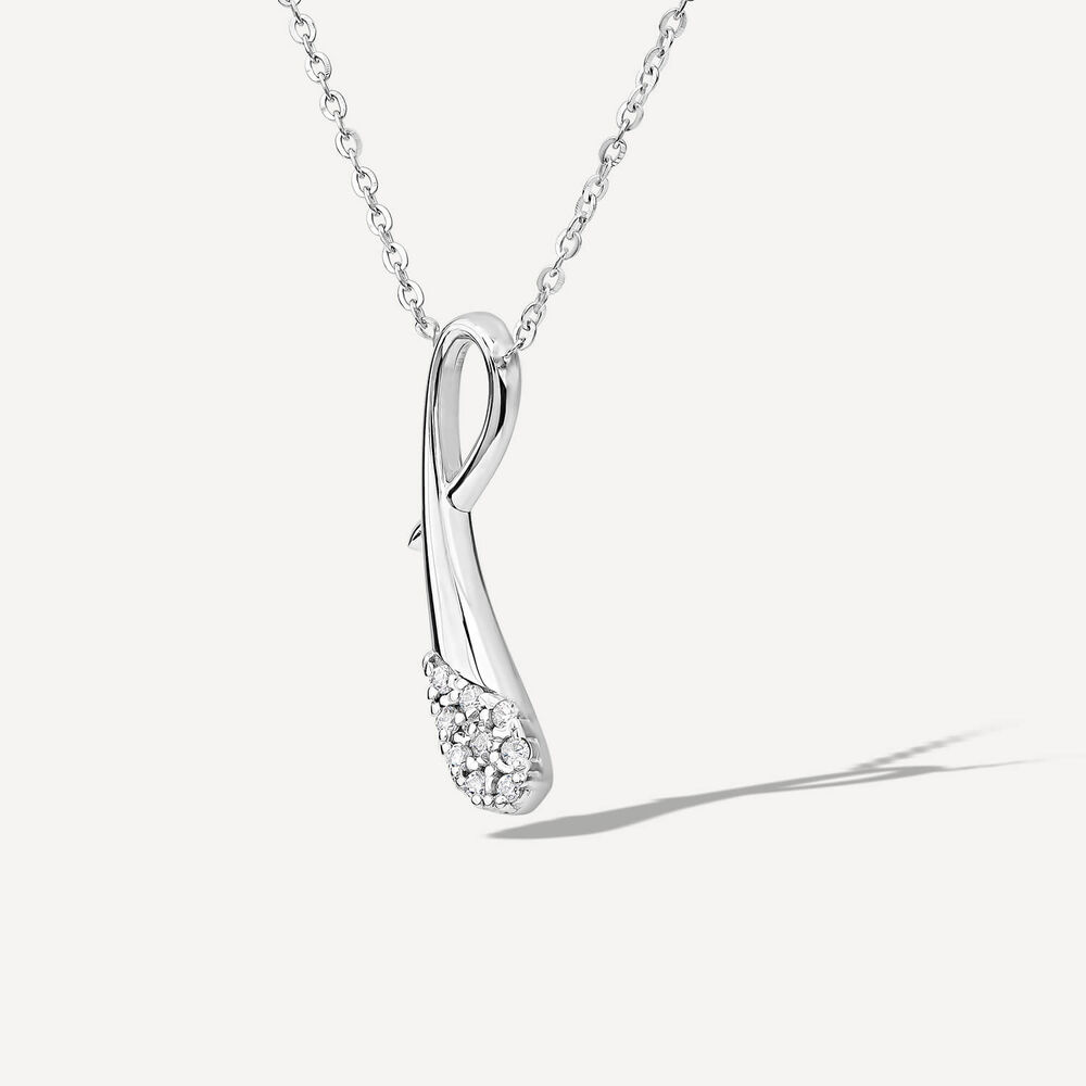 9ct White Gold Cubic Zirconia Ribbon Shaped Pendant image number 1