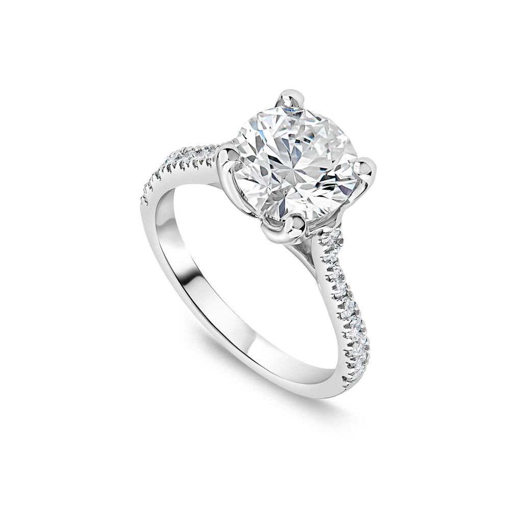 Born Platinum Lab Grown 1.90ct Round Brilliant Solitaire & Diamond Sides Ring image number 0