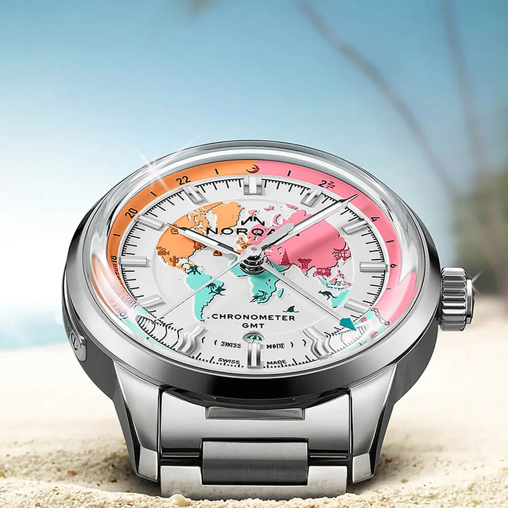 NORQAIN Freedom GMT Enjoy Life &ldquo;Holiday&rdquo; Limited Edition 40mm White Dial Steel Bracelet Watch