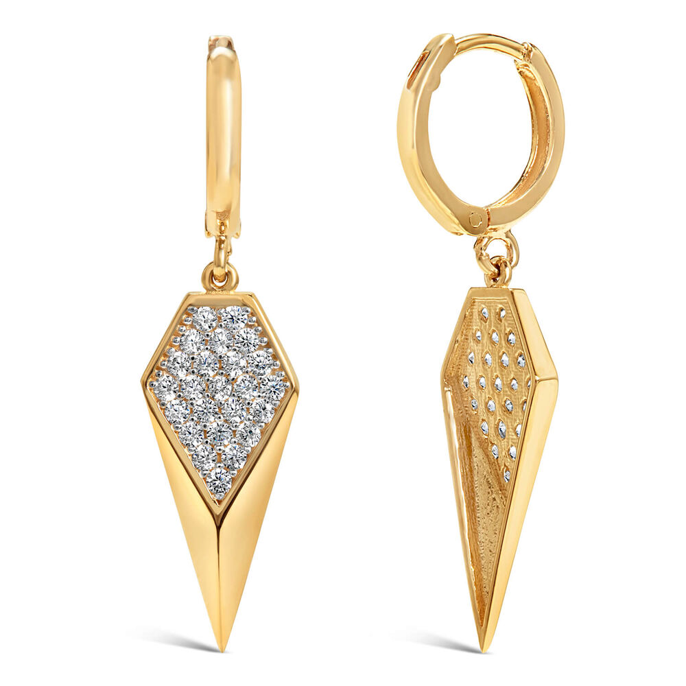 9ct Yellow Gold Hoop Cubic Zirconia Hanging Spear Earrings image number 2