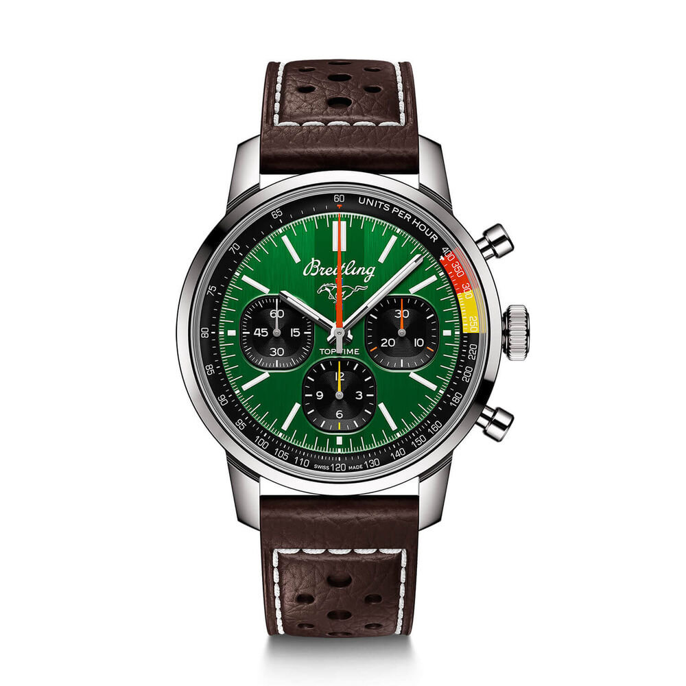 Breitling Top Time B01 41mm Chronograph Mustang Green Dial Brown Strap Watch image number 0