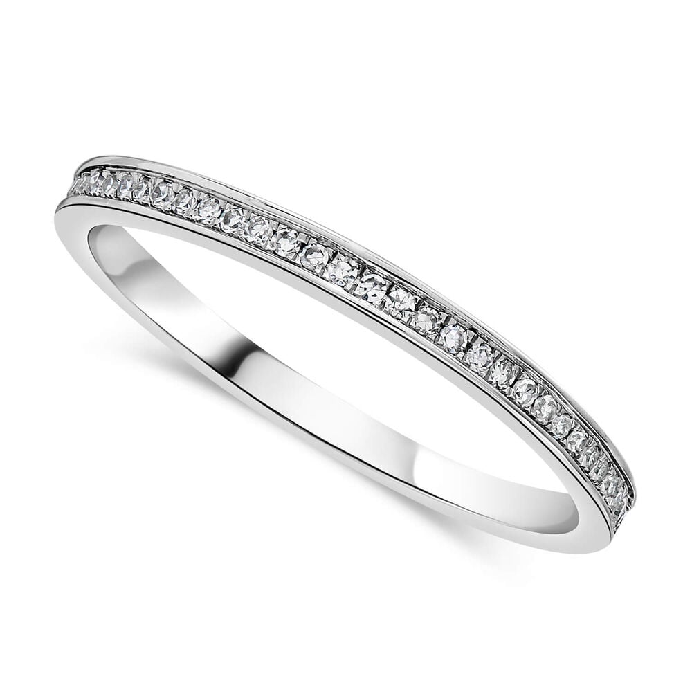 9ct White Gold Channel 0.07ct Diamond Set Shoulders Ladies Ring