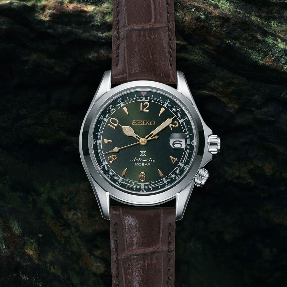 Seiko Prospex "Alpinist" 39.5mm Green Dial Brown Strap Watch