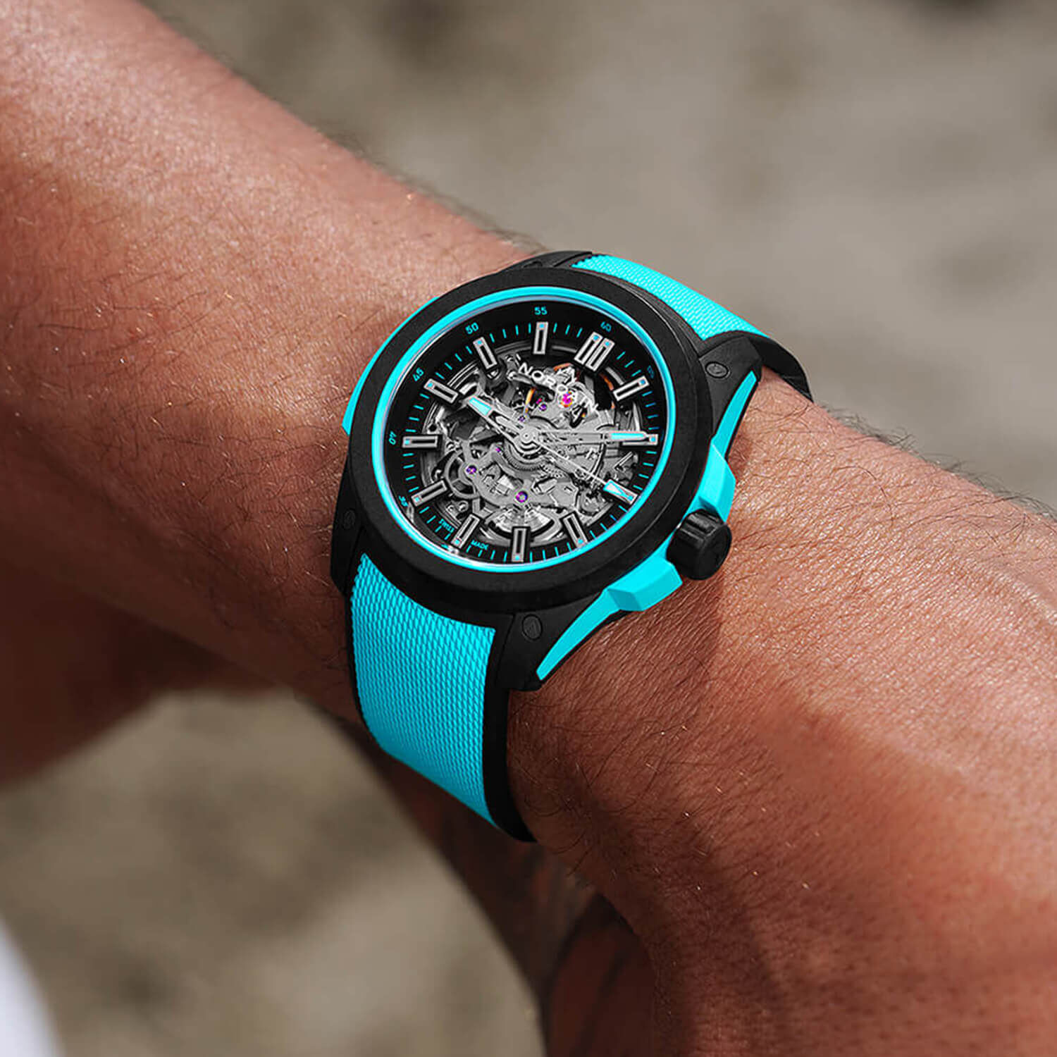 Norqain Wild ONE Skeleton 42mm Dial Turquoise Strap Watch