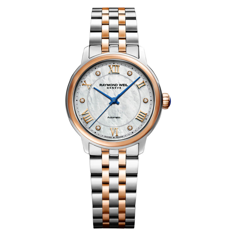 Raymond Weil Toccata 31mm Automatic Mother of Pearl Dial Steel Case Rose Gold & Steel Bracelet Watch