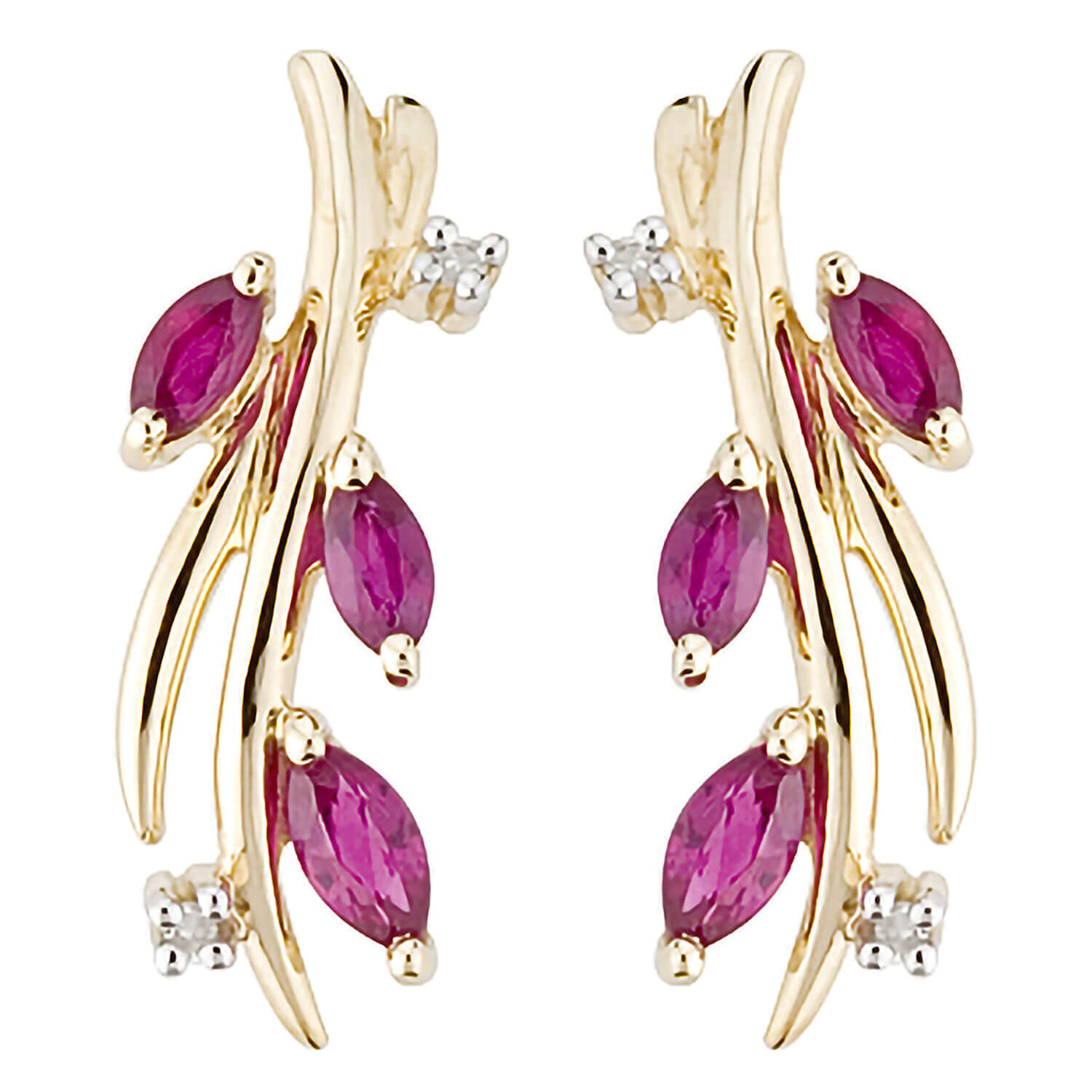 9ct Gold Marquise Ruby And Diamond Earrings