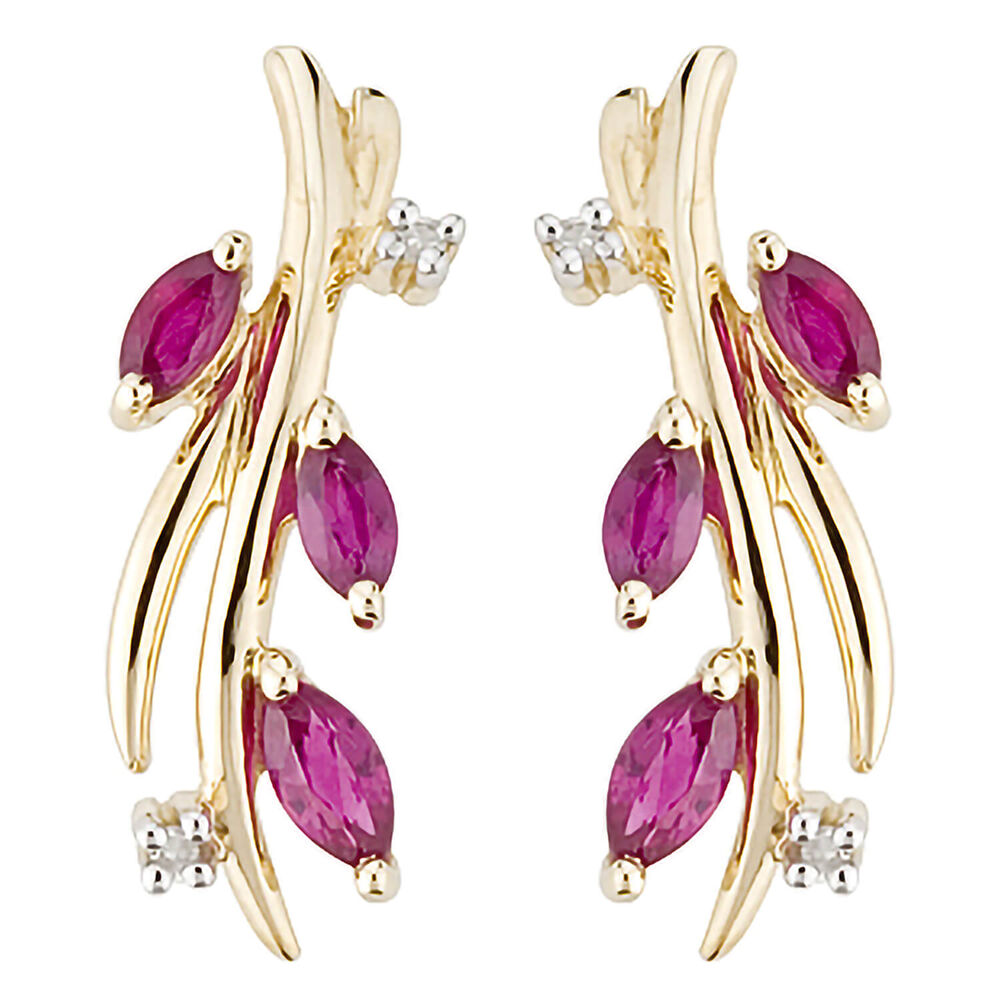 9ct Gold Marquise Ruby & Diamond Earrings