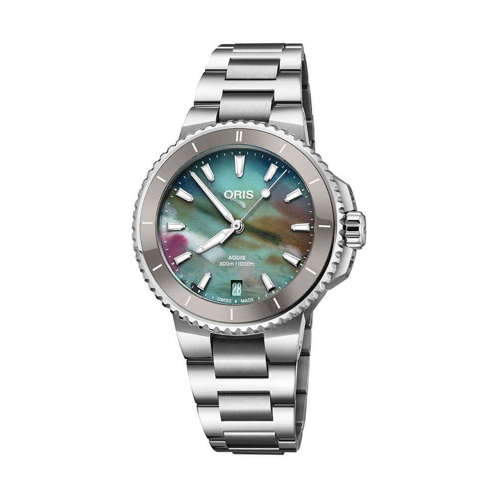 Oris Aquis Date Upcycle 36.5mm Multi Colour Dial Stainless Steel Bracelet Watch image number 0