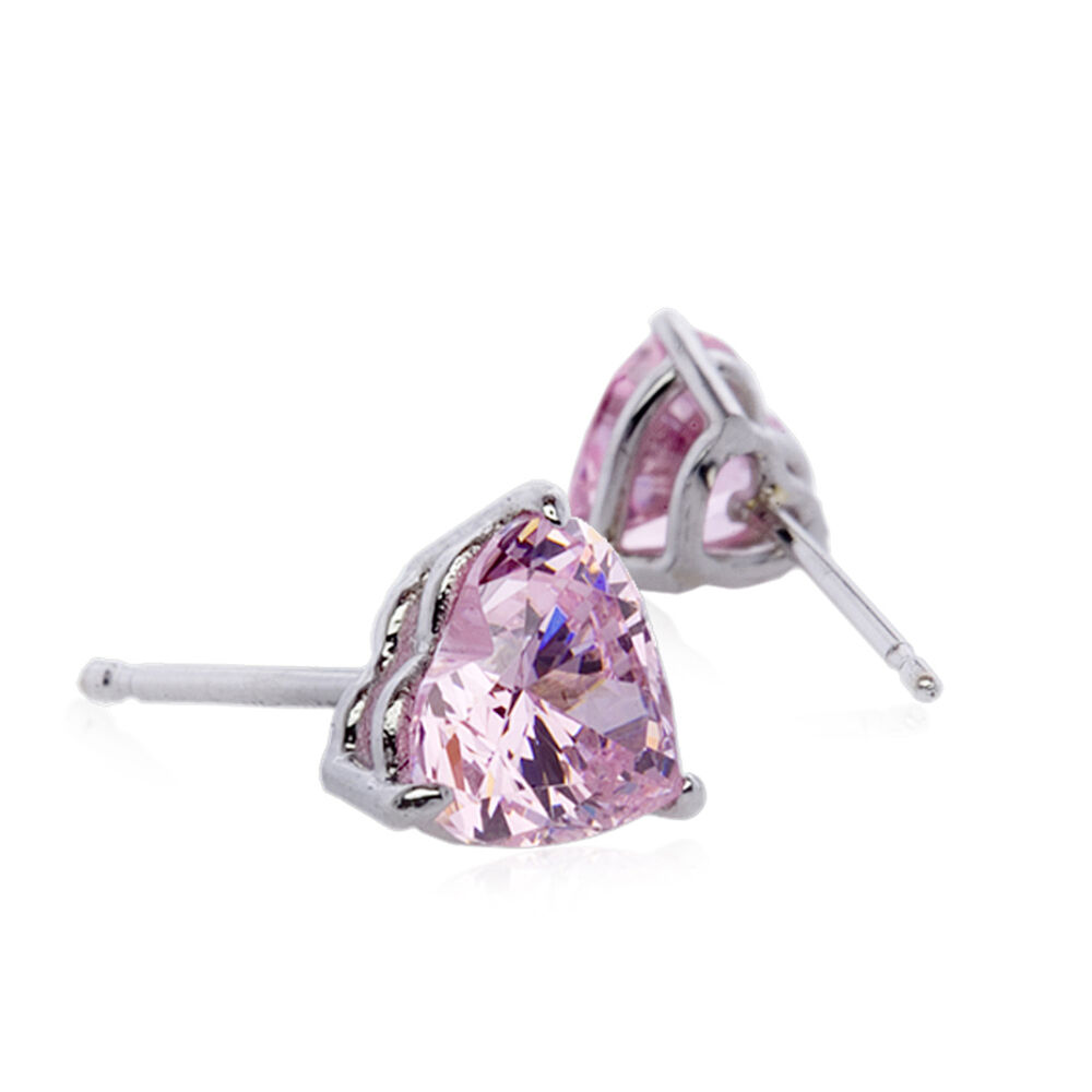 CARAT* London 9ct White Gold 6.5mm Fancy Pink Heart Shape Earrings
