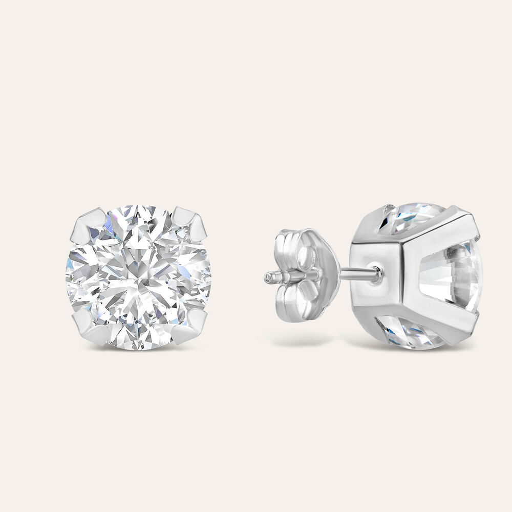9ct White Gold 8MM Four Claw Cubic Zirconia Stud Earrings