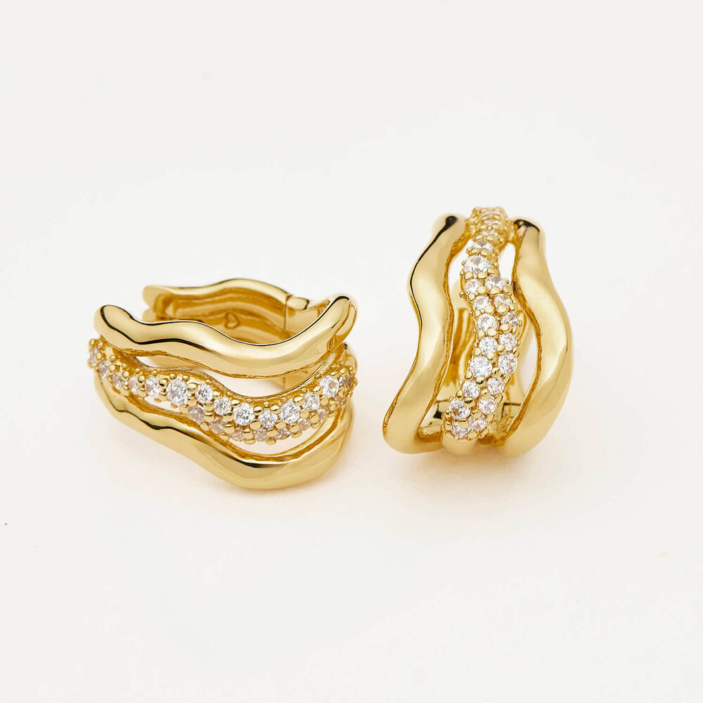 Missoma 18ct Gold Plated Brass Cubic Zirconia Molten Snow Triple Small Hoop Earrings
