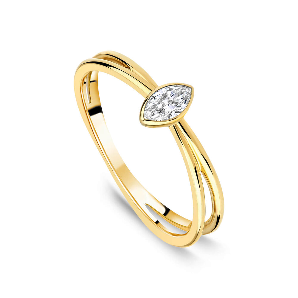 Born Kissed with Diamonds 9ct Yellow Gold Lab Grown 0.15ct Marquise Diamond Open Shoulders Ring image number 0
