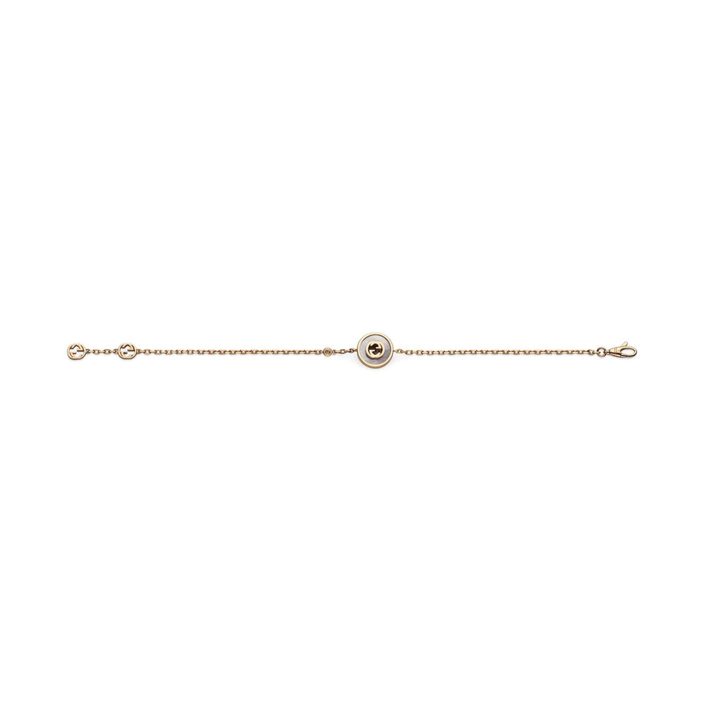Gucci Interlocking MOP Stone Diamonds 18k Rose Gold Bracelet (Size M, 6.7") image number 2