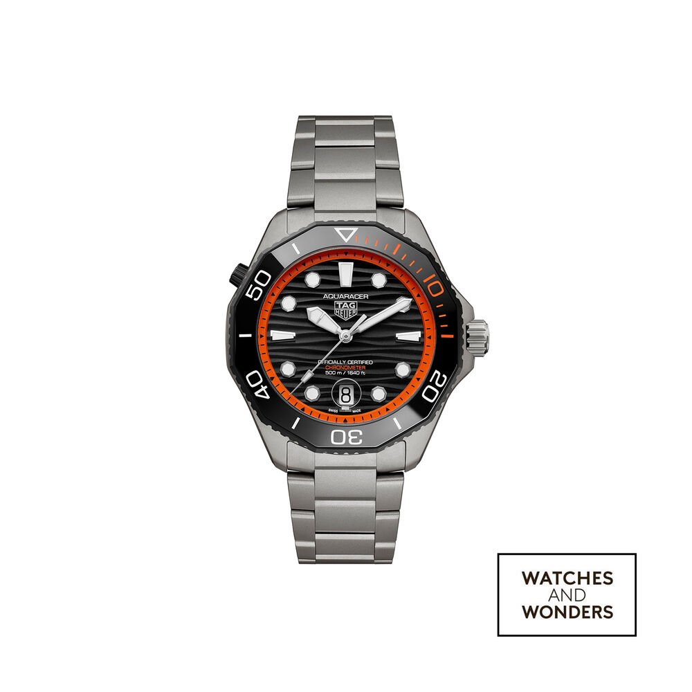 TAG Heuer Aquaracer Professional 500 Date 42mm Orange Details Titanium Bracelet Watch