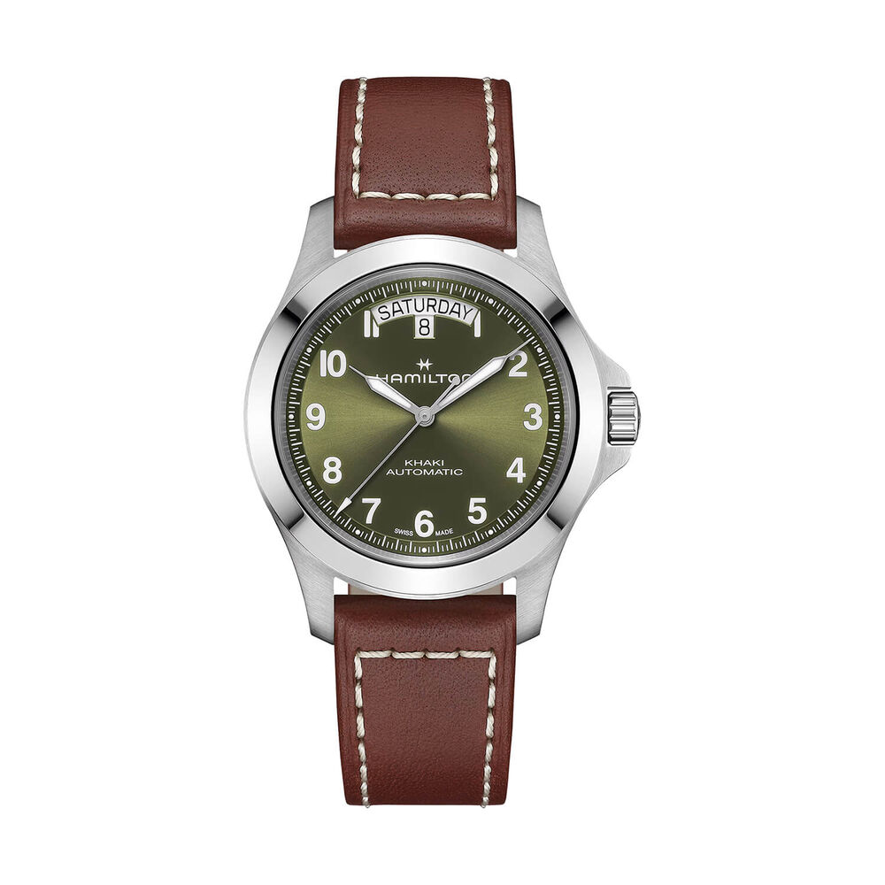 Hamilton Khaki Field King Day-Date 40mm Green Dial Brown Leather Strap Watch