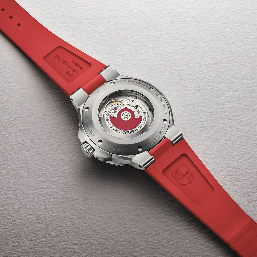 Oris Aquis Date Relief 43.5mm Grey Dial Red Rubber Strap Watch image number 3