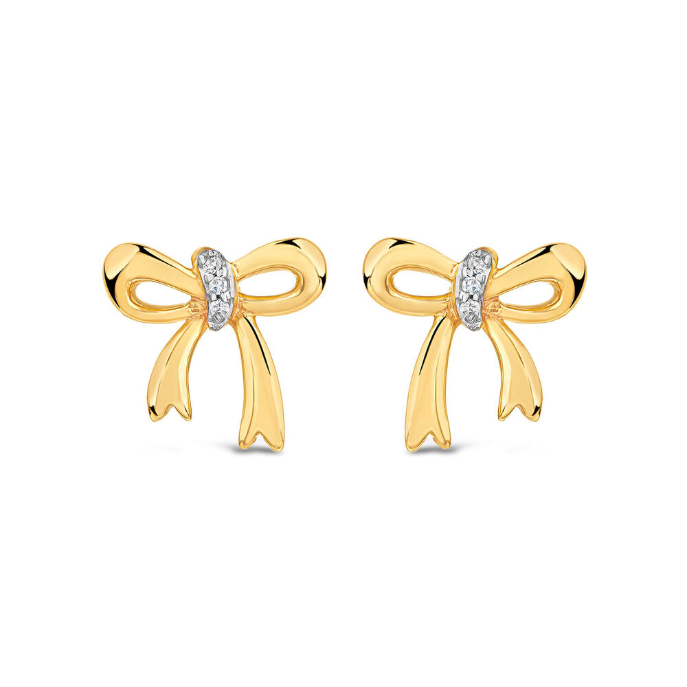 9ct Yellow Gold Diamond Bow Stud Earrings image number 0