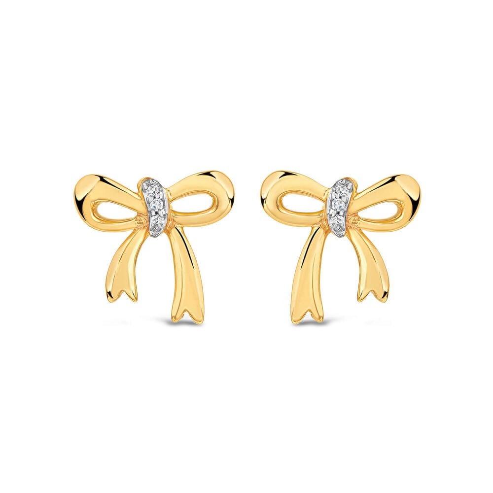 9ct Yellow Gold Diamond Bow Stud Earrings image number 0