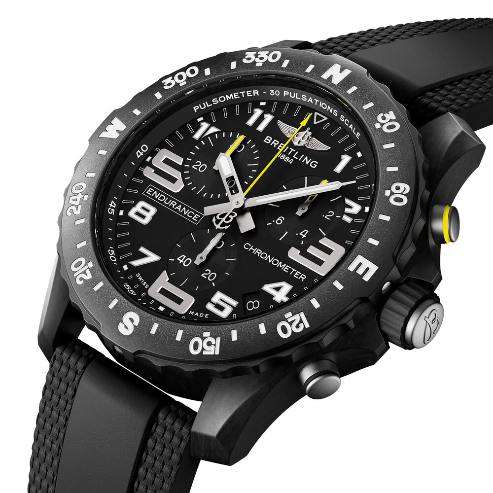 Breitling Endurance Pro 44mm Black Dial Yellow Detail Rubber Strap Watch