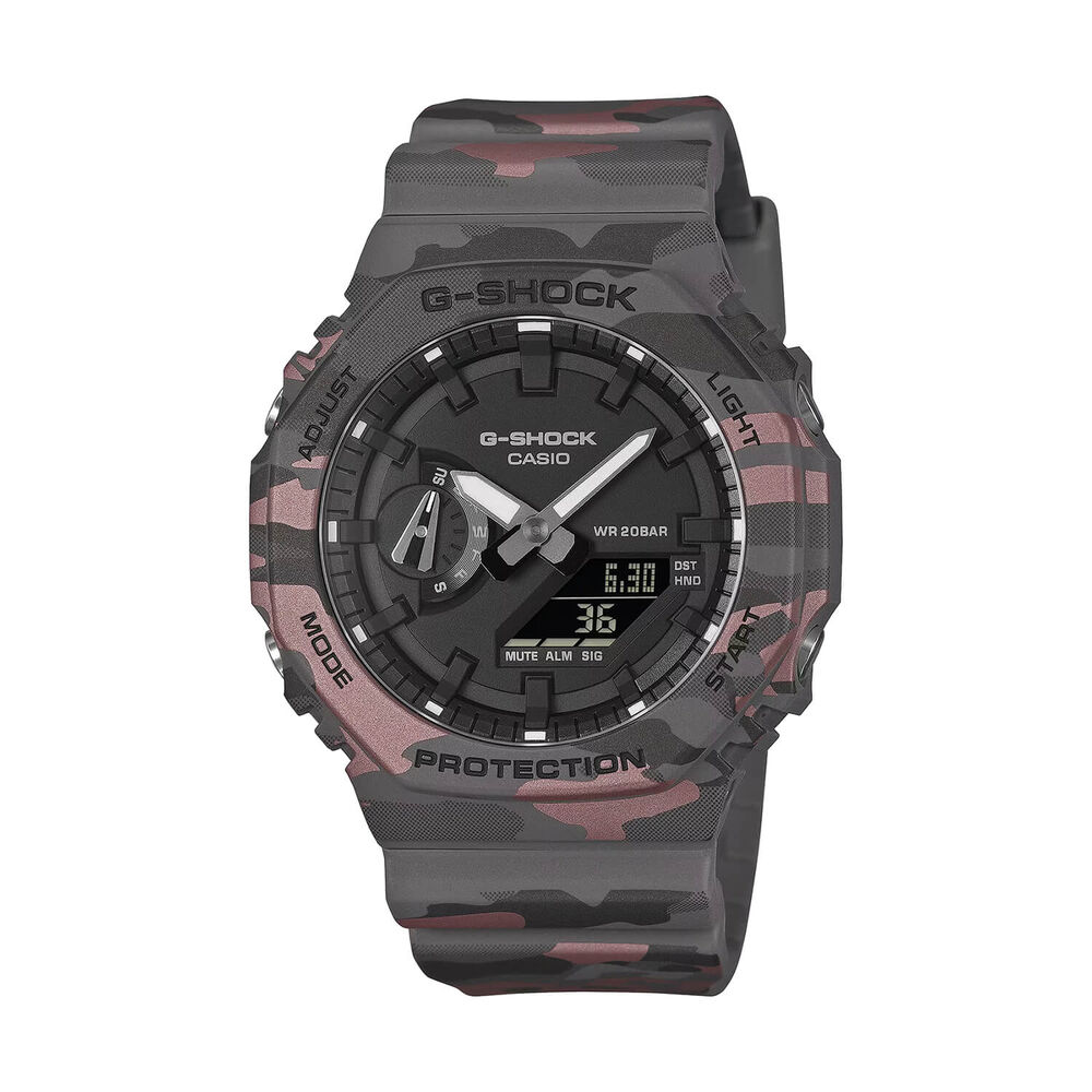 G-SHOCK Classic GA-2100 Series 48.5mm Black Dial Red & Gray Camouflage Resin Strap Watch