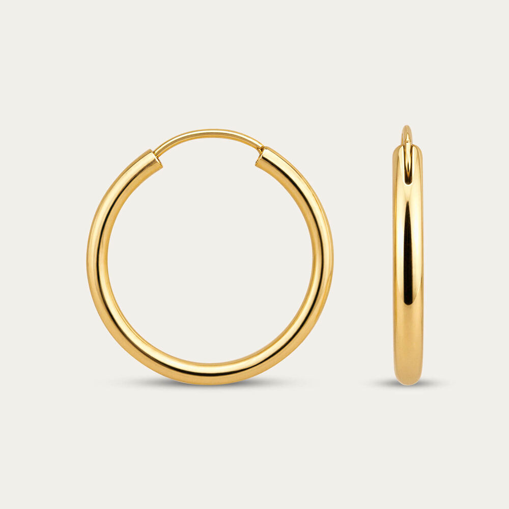 Yellow Gold Plated Sterling Silver 15mm Plain Hoop Earrings