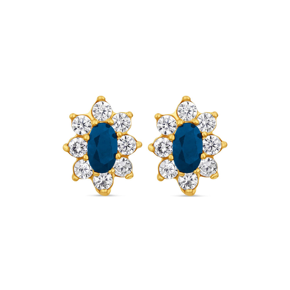 9ct Yellow Gold Sapphire & Cubic Zirconia Claw Set Stud Earrings image number 0