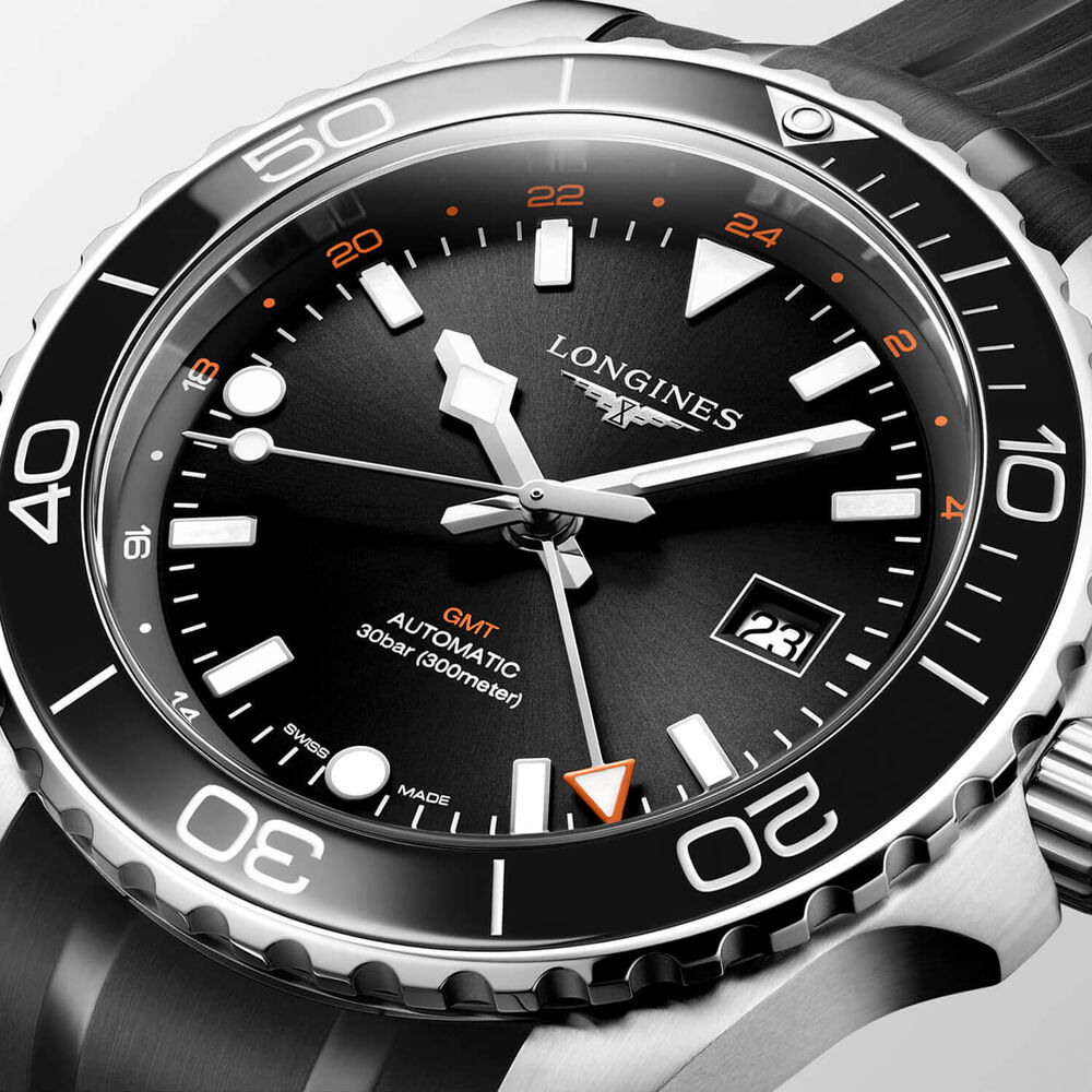 Longines Hydroconquest GMT 43mm Black Dial Rubber Strap Watch image number 1